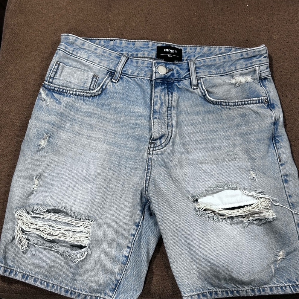 Forever 21 Blue Distressed Jean Shorts